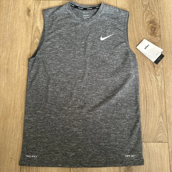 NWT Nike DRI-FIT Hydroguard Men's Small Swim Sleeveless Top Heather Black UPF 40
