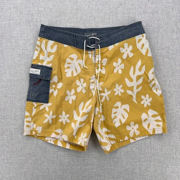 Kanvas by Katin Heritage Floral Board‎ Shorts Men 32 Yellow Tropical Surf Beach