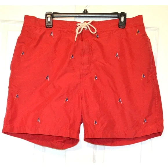 POLO by Ralph Lauren Men's‎ XL Red Swim Trunks  Mesh Lined Embroidered Flags