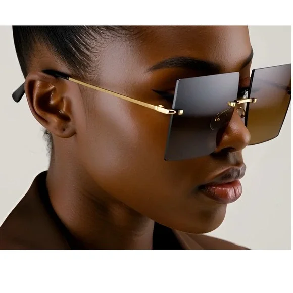 Square Sunglasses Rimless Oversized‎ Fashion Trendy Designer Women Lentes Gafas