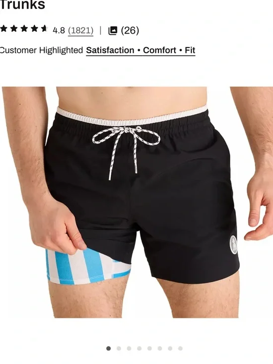 chubbies Black Swim Trunks with Blue and White Striped Liner
