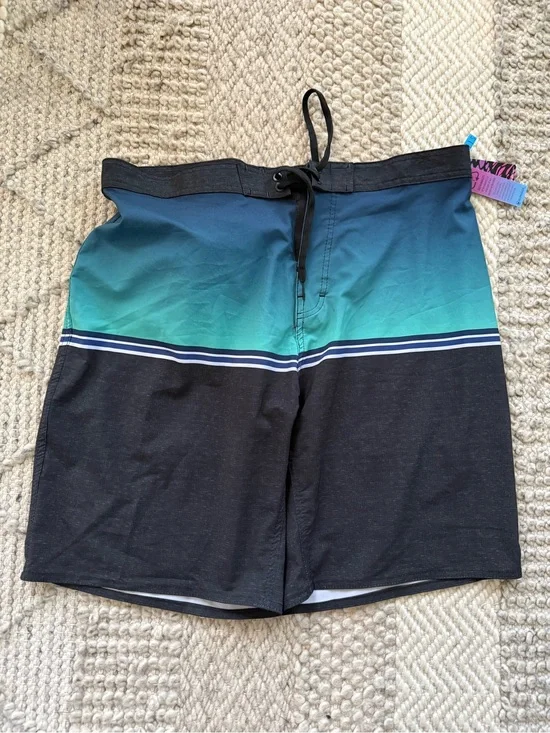 burnside Teal-to-Black Ombre Swim Board Shorts 36” waist nwt