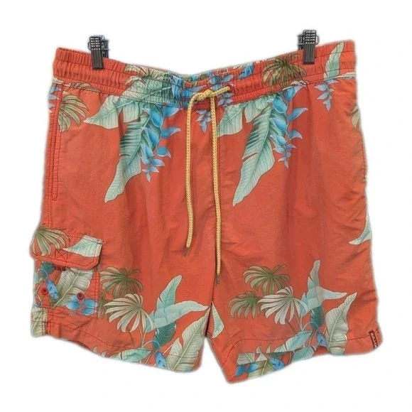 Tommy Bahama Relax XL‎ Swim Trunks Floral Nylon Orange Inside Pocket Cargo Lined