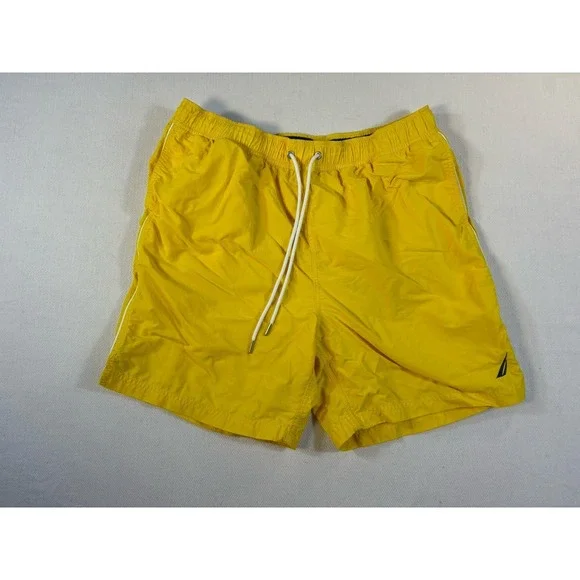 Nautica Swim Trunks Mens Large Yellow Mesh Lined Pockets Beach‎ Shorts