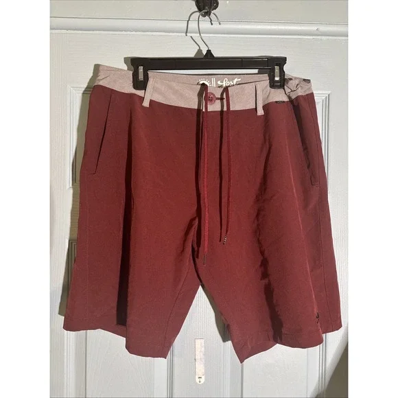 Lost Men's Swim‎ Trunks Unlined Burgundy And Gray Sz 34