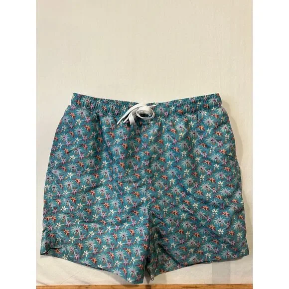 Mott50 Men’s Medium Floral Swim Trunks Blue Tropical Print 5.5” Inseam Lined