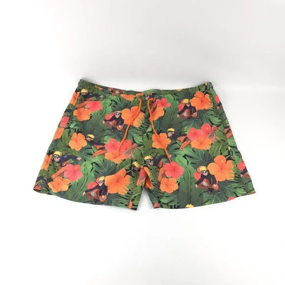 Naruto Shippuden Mens 2XL Swim Trunks Floral Tropical Board Shorts