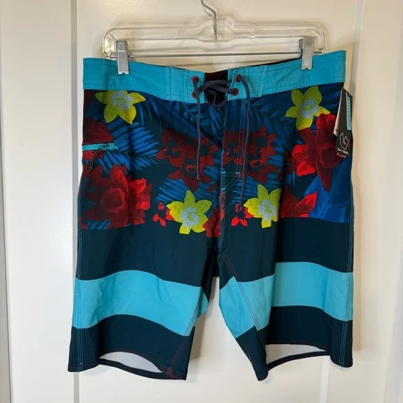 Burnside  Men’s  32  Blue  Red  Floral  Board  Shorts  Swimsuit  Vibrant  Casual