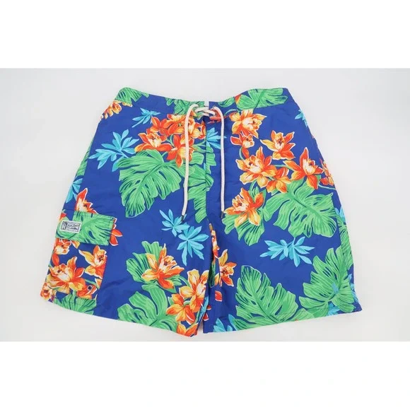 Polo Ralph Lauren Swim Trunks Mens‎ Large Blue Floral Tropical Cargo Drawstring
