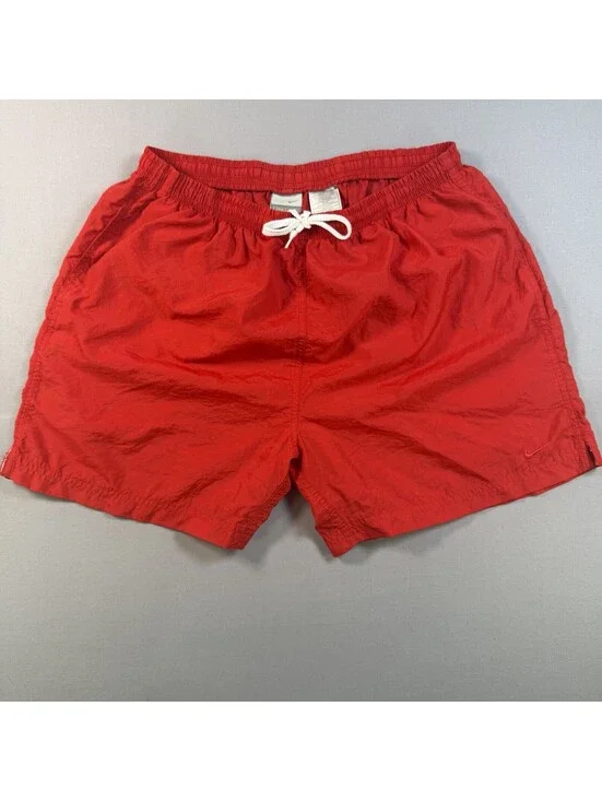 VTG 90s Nike Nylon Swim Trunks Red Drawstring Shorts Mens M EUC Y2K
