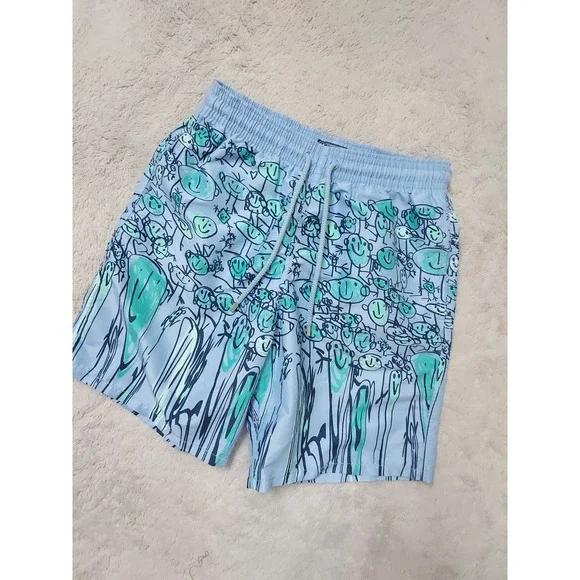 Vilebrequin Board Shorts Mens Large Smiley Face Print Graphic Lined Drawstring L
