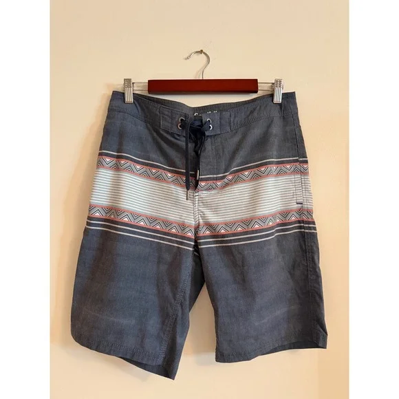 Goodfellow & Co Mens Board Shorts Size 32 Gray Geometric Striped Swim Trunks