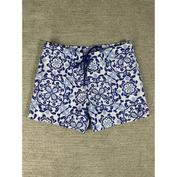 Philippe Matignon Mens Blue White Floral Medallion Swim Trunks Board Shorts M