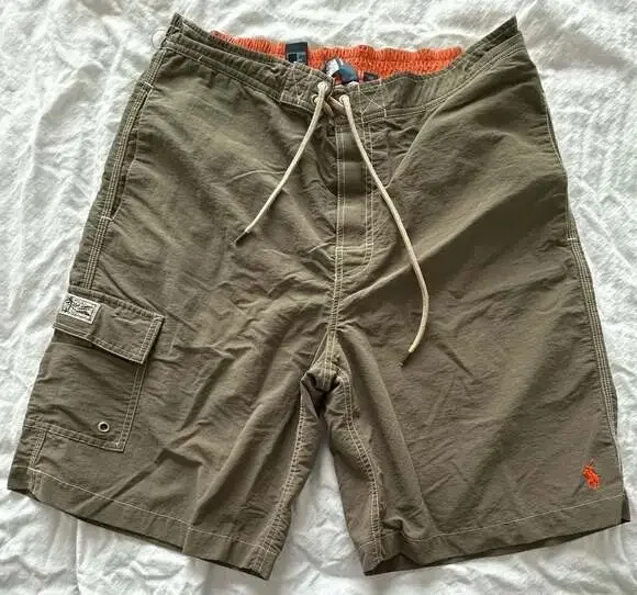 Polo Ralph Lauren Vintage Cargo Swim Trunks Olive Green Size Medium