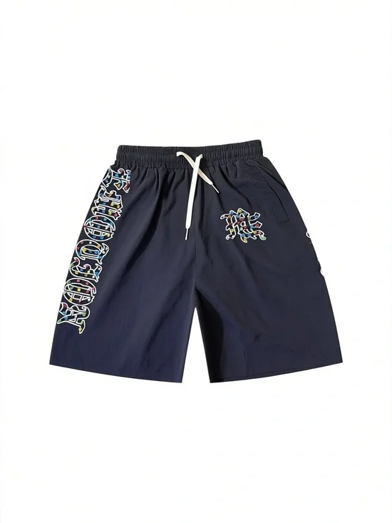 Men's Black Graphic Swim Shorts with Multicolor Logo