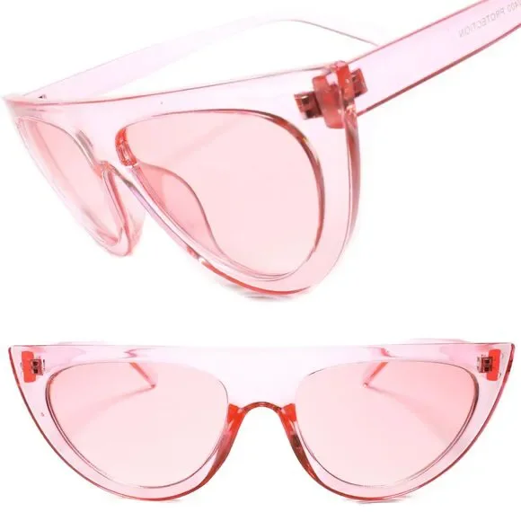 Kiss Womens Pink Crystal Cat Eye Sunglasses Vintage Retro Flat Top