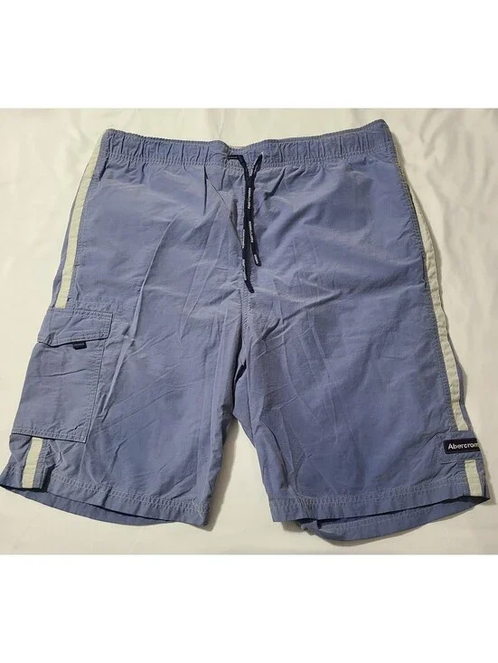 Abercrombie & Fitch Cargo Board Shorts Mens Size Large Blue Drawstring Swim Surf
