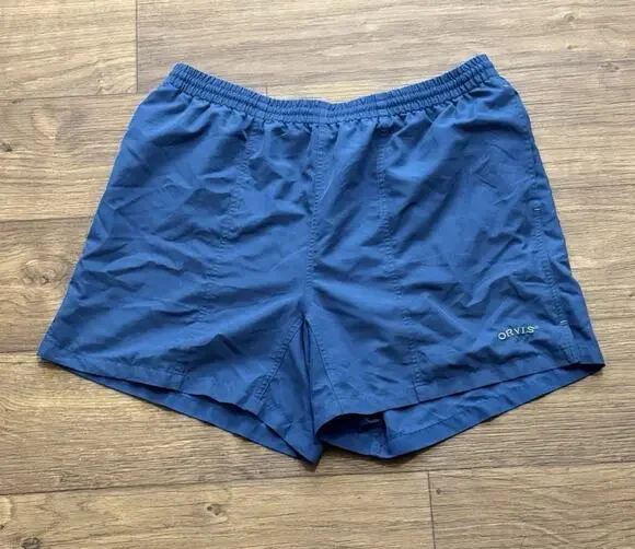 Orvis Mens Blue Swim Trunks Shorts L Mesh Lined Elastic Waist Quick Dry