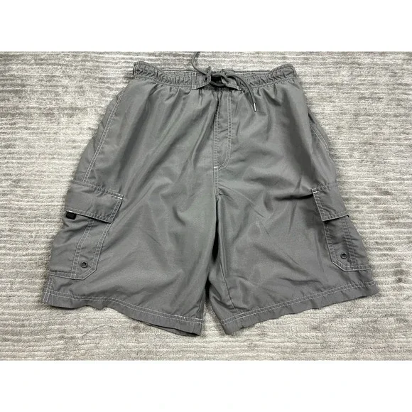 World Wide Sportsman Swimming Trunks Mens Medium Gray Mesh‎ Lined Cargo Pocket