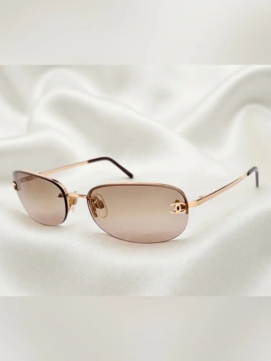 CHANEL Vintage Gold Brown Gradient Oval Sunglasses