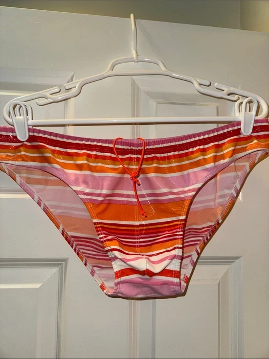 Squeeze Dog brand Men’s Striped Pink Orange Bikini Bottom Size XXXL (XL 🇺🇸)