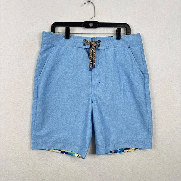 Robert Graham Board Shorts Mens Size 34 Blue Paisley Classic Fit Swim Trunks