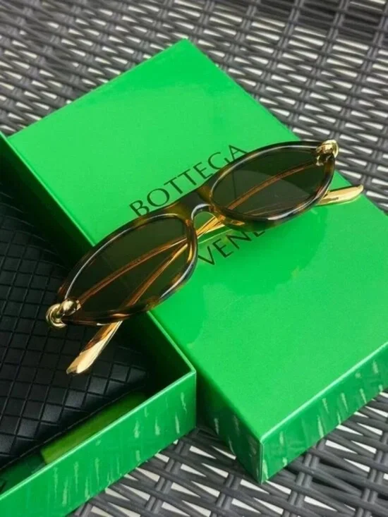 Bottega Veneta Gold and Tortoiseshell Slim Oval Sunglasses
