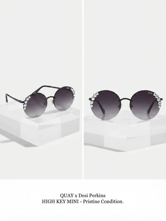 Black Round Sunglasses with Crystal Embellishments