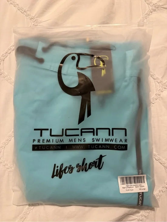 NWT Tucann Aqua Blue Swim Trunks 5” XXL