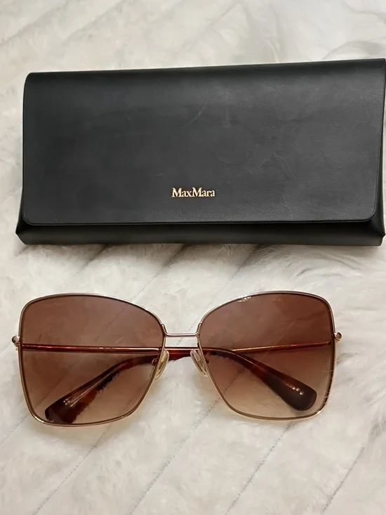 MaxMara MM 0097 Gold-Tone Frame Sunglasses with Brown Gradient Lenses Sunnies