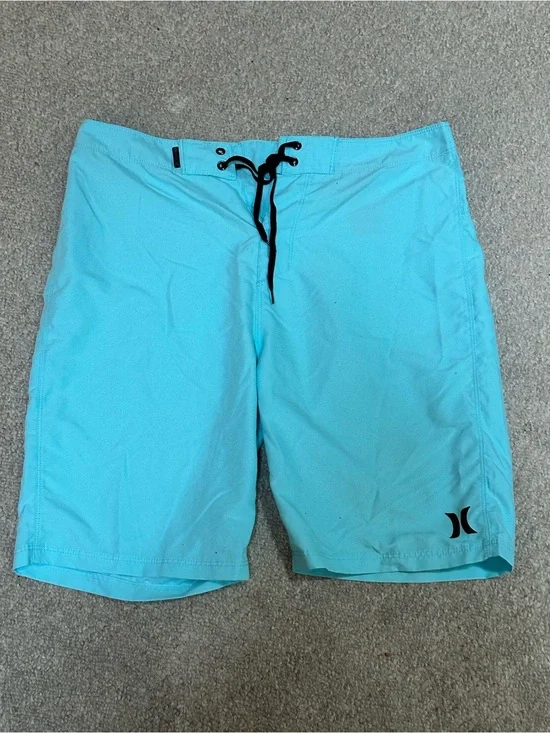 Hurley Men's Turquoise Swim Board Shorts with Black Drawstring