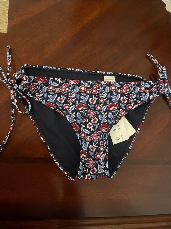 Abercrombie & Fitch Navy Floral Bikini Bottoms with Red & White Blooms
