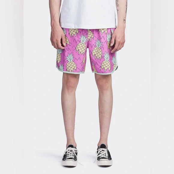 Urban Outfitters X Sovereign Code JOYRIDE SWIM SHORT PINEAPPLE PINK GLOW/ PINK