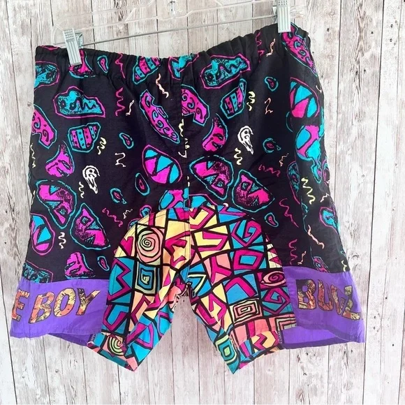 Vintage Bugle Boy 90’s Neon Swim Trunks Small