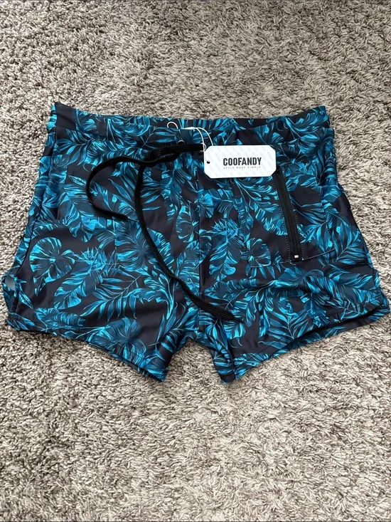 Coofandy Men’s Blue Tropical Print Swim Shorts