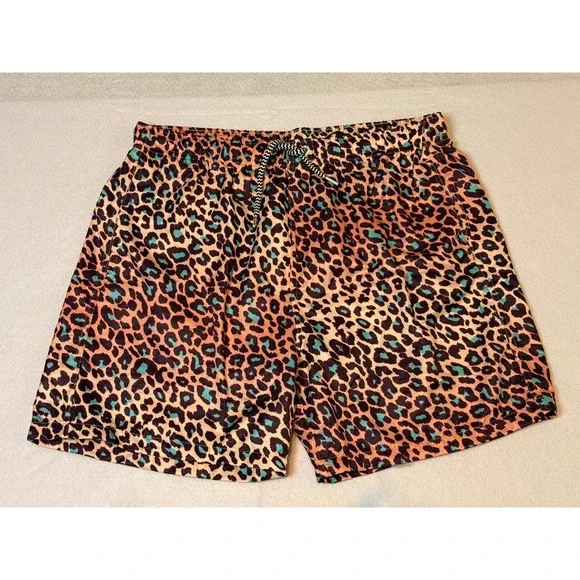 NWT Boardies Leopard Animal Print Swim Trunks Men's XL Coral, Black, Turquoise