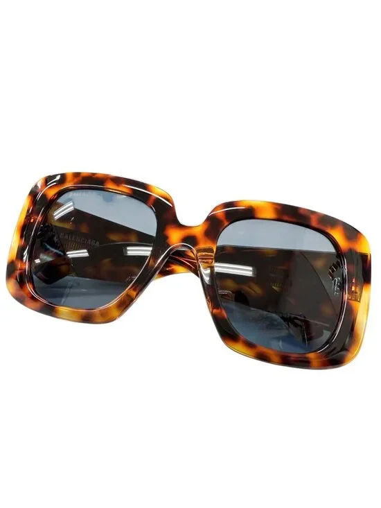Balenciaga Tortoiseshell Pattern Sunglasses Eyewear Brown Blue Lens 53