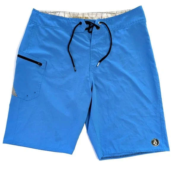 Volcom Lido Solid Board Shorts Mens 34 Blue Swim Trunks A0821431