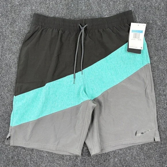 Nike Mens Colorblock Swim Trunks Black Teal Grey Board Shorts NWT NESSC521-339 M