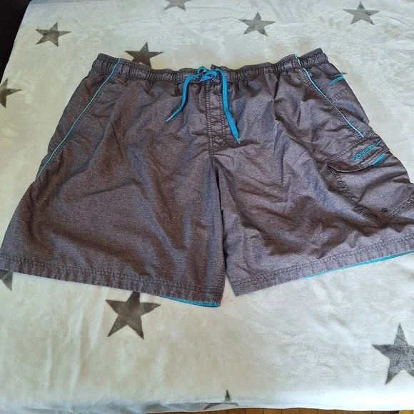 Speedo Swim Lined Mens XXL Gray Blue Board Shorts Pocket Drawstring