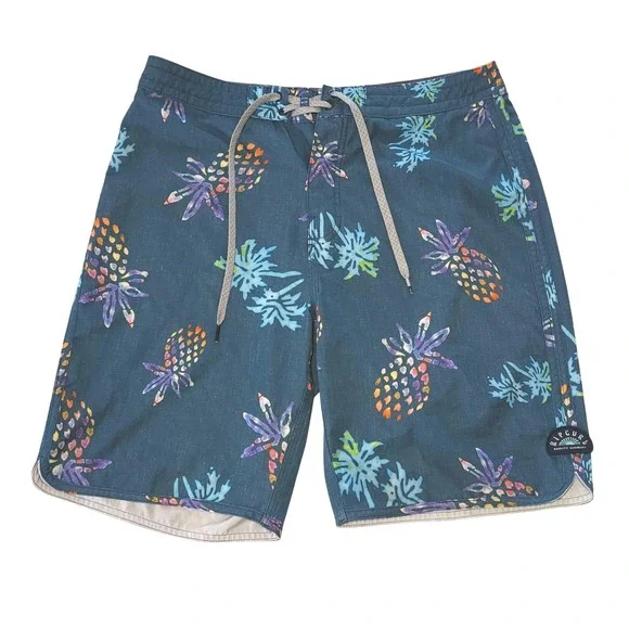 Rip Curl Mirage Boardshorts Size 32 Teal Tropical Pineapple Swim Trunks Surf