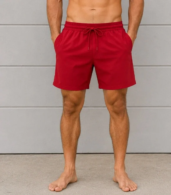 Lululemon Men Red Channel Cross Swim Shorts Mesh Sz M LM7AS1S Lined Beach Trunks
