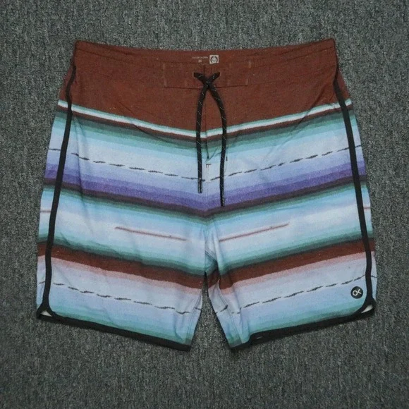 Outerknown Board‎ Shorts Men 34 Blue Red Apex Kelly Slater Striped Swim Surf