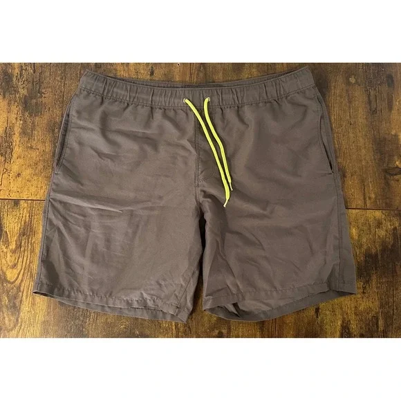 ASOS Mens Swim Shorts Grey Neon Yellow Drawstring Mesh Lined Trunks Size M