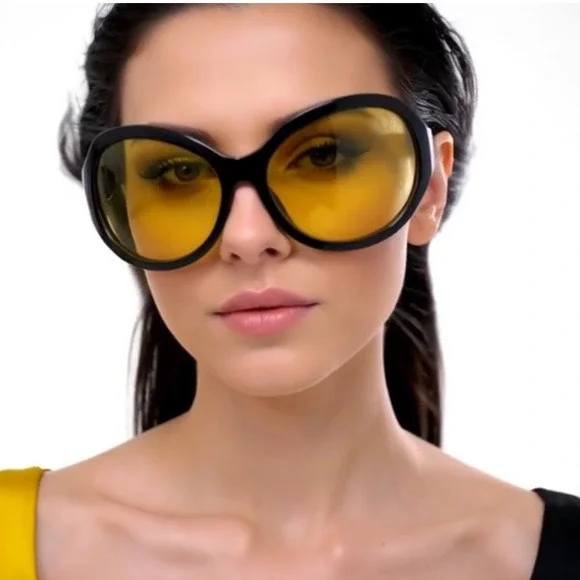 Oval Sunglasses Women Fashion‎ Retro Trendy Yellow Lens Designer Shades Lentes