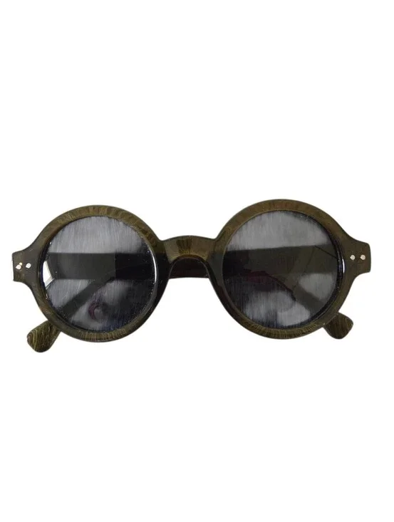 Round Retro Olive Green Sunglasses Gray Lenses Oversized Boho Festival