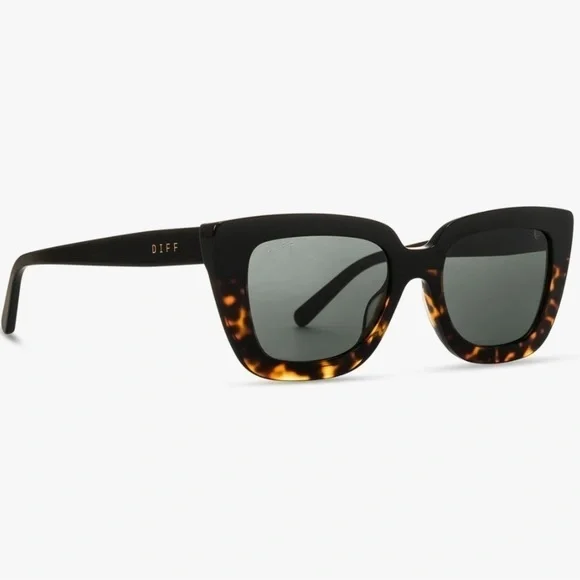 Brand New Diff Eyewear Runi Black Tortoise Grey Polarized Cat Eye Sunglasses