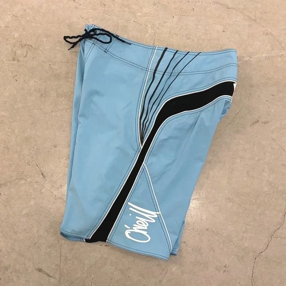 O'Neill Superfreak Series Board Shorts Mens 36 Blue Striped Swim Trunks Wax Comb