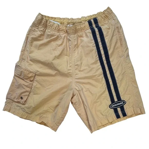 Abercrombie & Fitch Mens Vintage Cargo Board‎ Shorts Tan Navy Stripe Size S