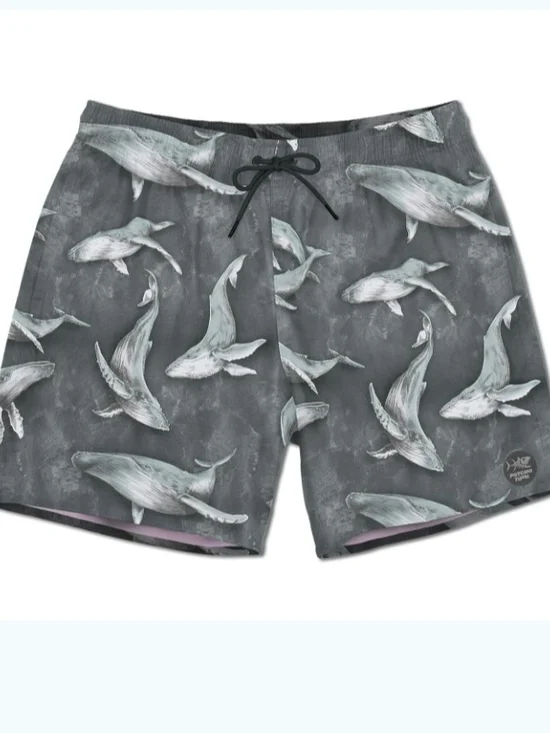 Psycho Tuna Men's Grey Whale Print Swim Shorts Small